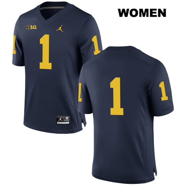 Women's NCAA Michigan Wolverines Ambry Thomas #1 No Name Navy Jordan Brand Authentic Stitched Football College Jersey MK25M35KR